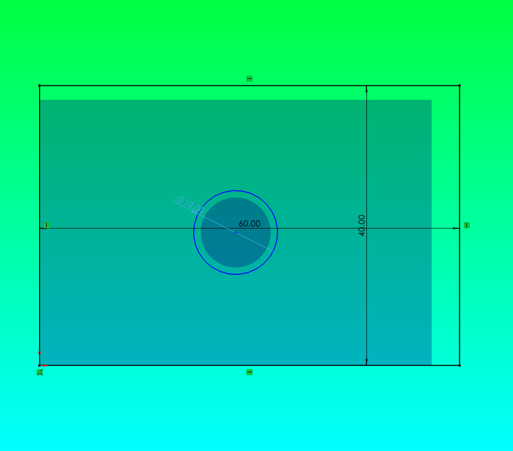 Sketch driven to exact size — Ø12.00 on the hole, 60.00 and 40.00 on the plate